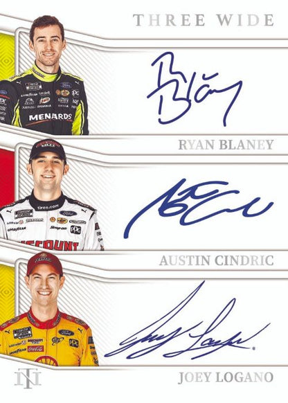 2023 Panini National Treasures Racing Cards -  Three Wide-Ryan Blaney_Austin Cindric_Joey Logano