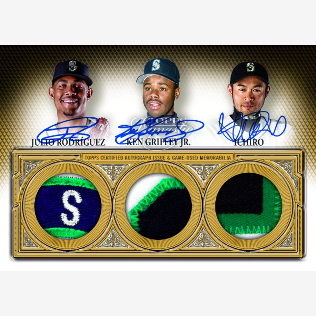 2023 Topps Dynasty Baseball Cards-Rodriguez_Griffey_Ichiro Triple Auto Patch