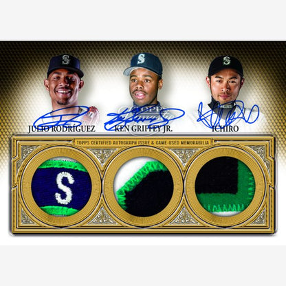 2023 Topps Dynasty Baseball Cards-Rodriguez_Griffey_Ichiro Triple Auto Patch