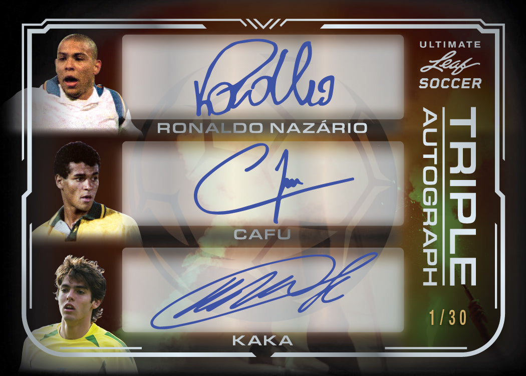 2022 Leaf Ultimate Soccer-Nazario_Cafu_Kaka_Triple Auto
