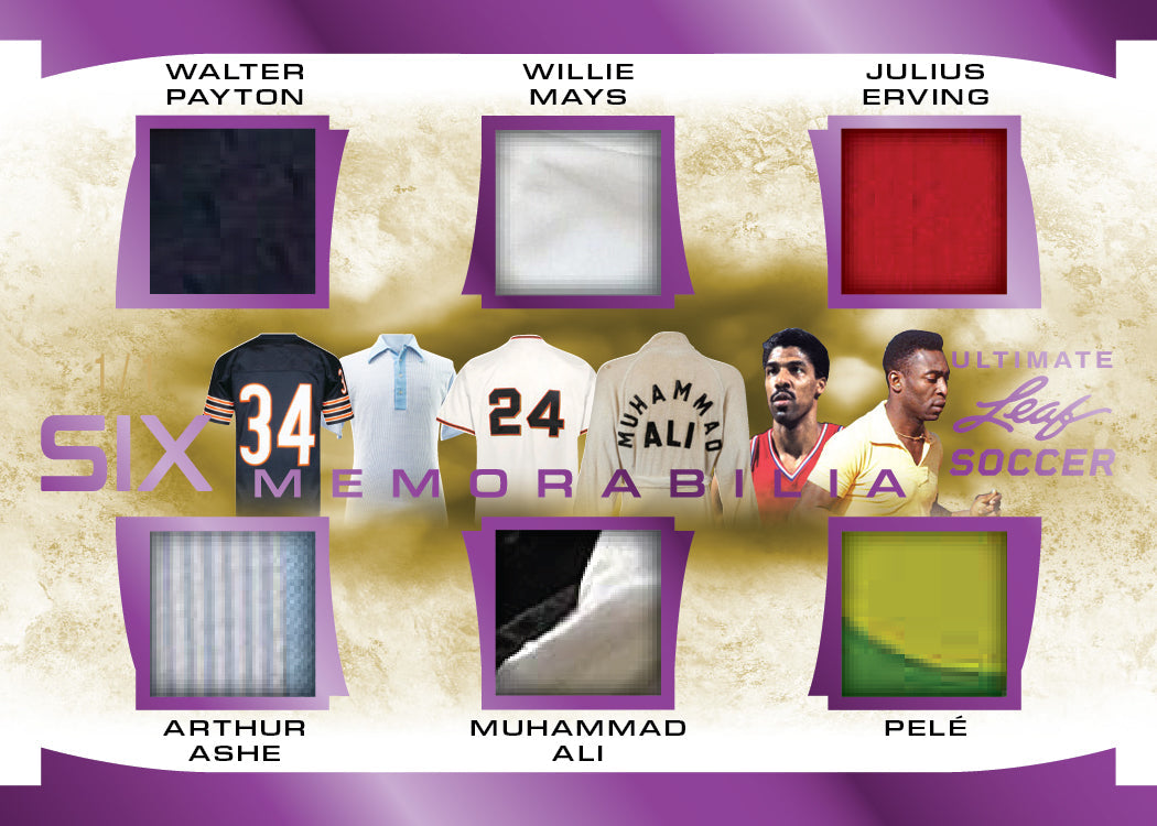 2022 Leaf Ultimate Soccer-Payton_Mays_Erving_Ashe_Ali_Pele_Six Memorabilia