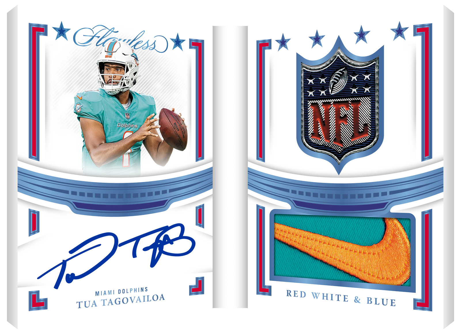 2022 Panini Flawless Football Hobby Box-Tua_Tagovailoa_Red_White_Blue